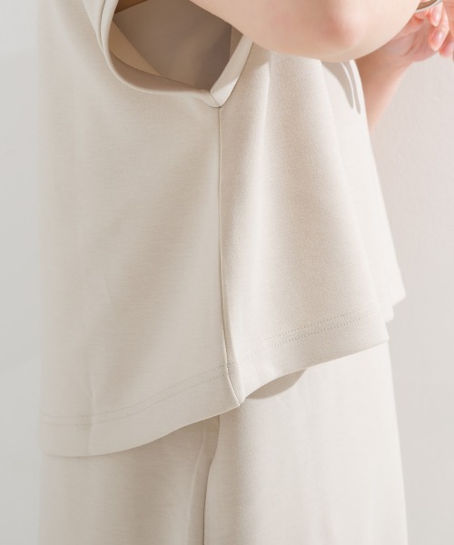 OMNES（オムネス）の「ソフトダンボールニットフレンチスリーブプルオーバーVネックジャンスカセット（ジャンパースカート・レディース・アイボリー/ベージュ/ブルー系その他/ブラック・FREE）」の8枚目の写真