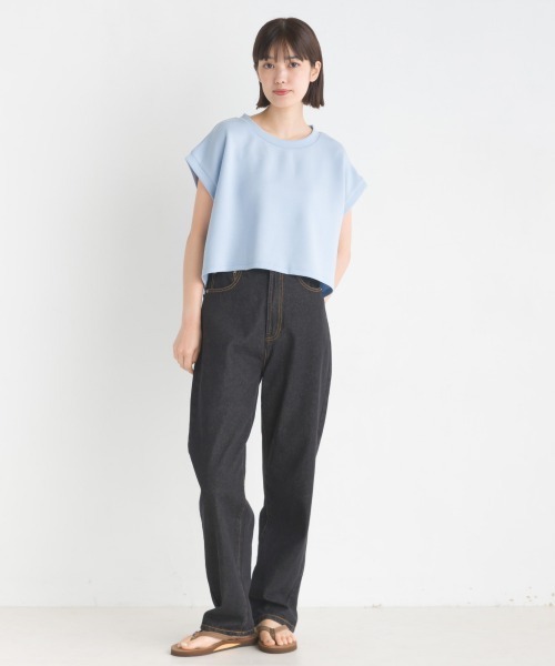 OMNES（オムネス）の「ソフトダンボールニットフレンチスリーブプルオーバーVネックジャンスカセット（ジャンパースカート・レディース・アイボリー/ベージュ/ブルー系その他/ブラック・FREE）」の16枚目の写真