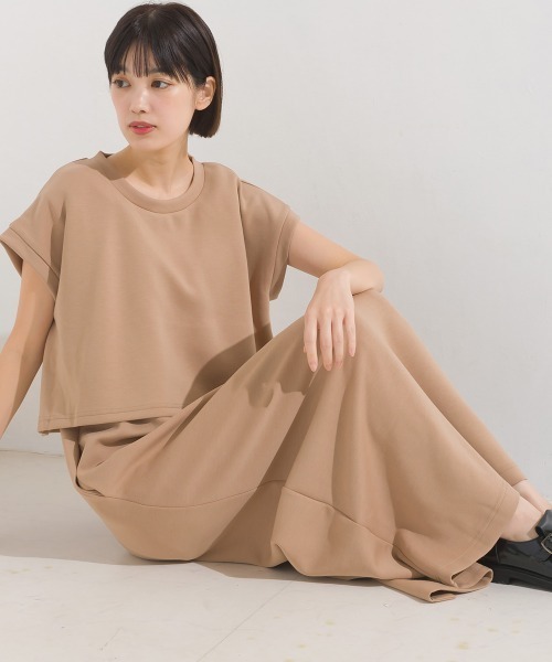 セール】ソフトダンボールニットフレンチスリーブプルオーバーVネック