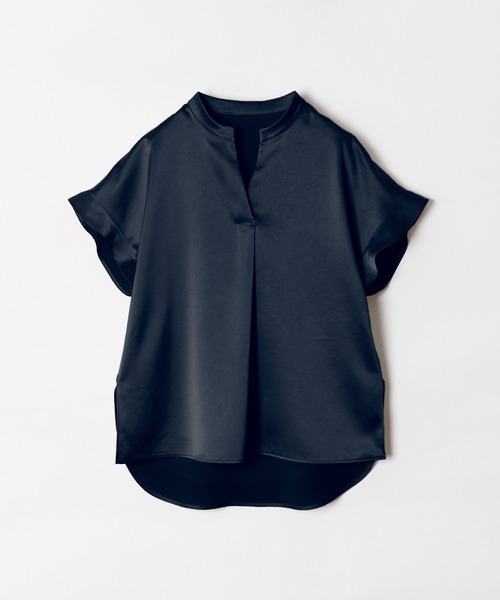 23SS 完売品✨アルアバイル スキッパーステップヘムブラウス 手洗い可 紺 2 allureville（アルアバイル）の「スキッパーステップヘム