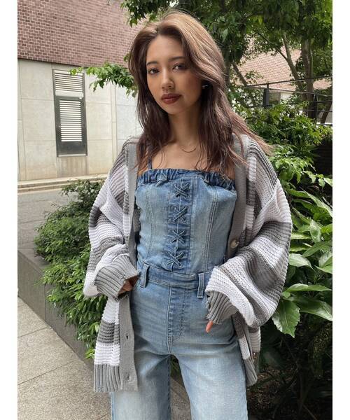 GYDA(ジェイダ)の「リリーヤーンボーダーLOOSEニットカーディガン(カーディガン/ボレロ・レディース・グレー/ネイビー/パープル・FREE)」の13枚目の写真