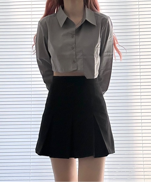 ROOPTOKYO（ループトウキョウ）の「▲Short Pocket Shirt / ショート丈シャツ クロップド丈（シャツ/ブラウス・レディース・ライトブルー/オリーブ/ピンク/ホワイト/チャコール/ライトパープル/ベージュ/ブラック系その他・S/M/L）」の3枚目の写真