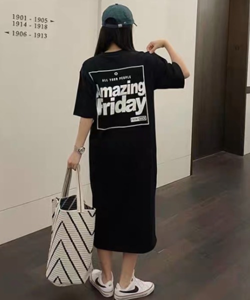 SHEENA(シーナ)の「バックロゴプリントTシャツワンピース(ワンピース・レディース・ブラック/グレー/ホワイト・M)」の3枚目の写真