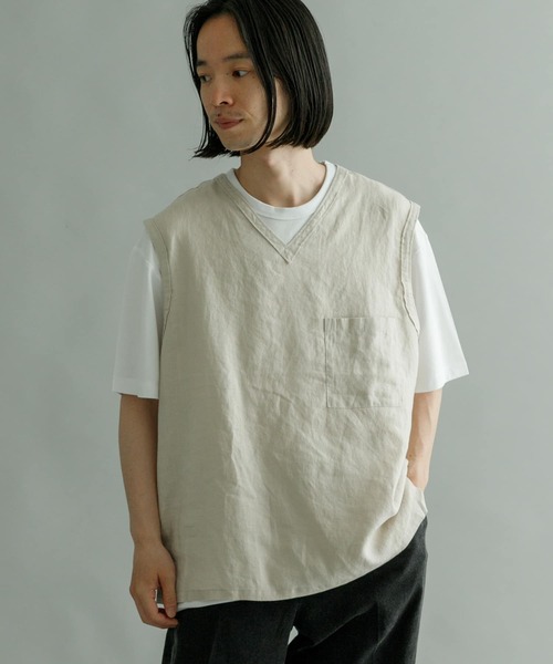 URBAN RESEARCH（アーバンリサーチ）の「Linen Vneck Vest（ベスト・メンズ・ネイビー/ブラウン/グレー系その他・MEDIUM/LARGE）」の8枚目の写真