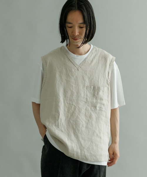 URBAN RESEARCH（アーバンリサーチ）の「Linen Vneck Vest（ベスト・メンズ・ネイビー/ブラウン/グレー系その他・MEDIUM/LARGE）」の9枚目の写真