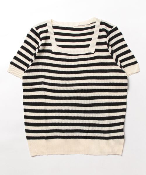 MAISON DE THERESE（メゾン ド テレーズ）の「スクエアネックボーダー柄ニットTシャツ/tee ストライプ（Tシャツ/カットソー・レディース・カーキ/ブルー/レッド/ブラック・FREE）」の12枚目の写真
