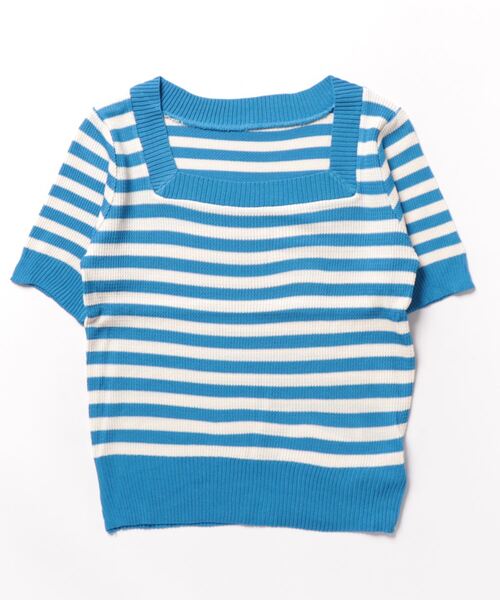 MAISON DE THERESE（メゾン ド テレーズ）の「スクエアネックボーダー柄ニットTシャツ/tee ストライプ（Tシャツ/カットソー・レディース・カーキ/ブルー/レッド/ブラック・FREE）」の14枚目の写真