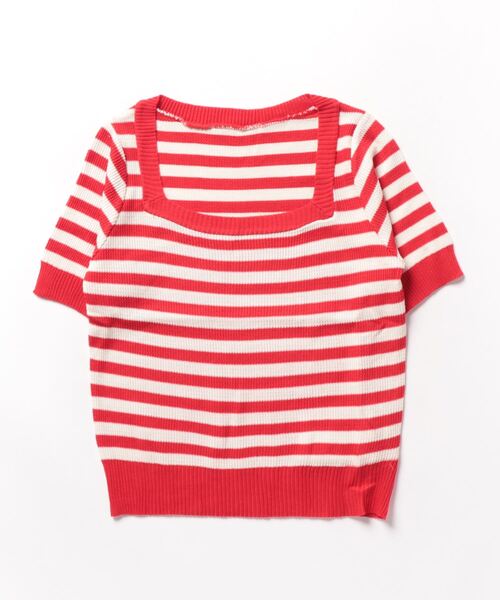 MAISON DE THERESE（メゾン ド テレーズ）の「スクエアネックボーダー柄ニットTシャツ/tee ストライプ（Tシャツ/カットソー・レディース・カーキ/ブルー/レッド/ブラック・FREE）」の15枚目の写真