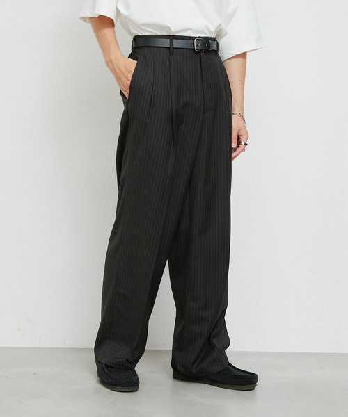 Ujoh   メンズ　ストライプ タック入り パンツ　メンズ2 Ujoh メンズ ストライプ タック入り パンツ メンズ2 タック入り