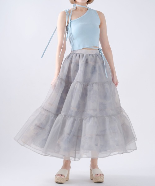 qumerry.(キュメリ)の「フラワーオーガンジースカート(スカート・レディース・スモークピンク/グレー・SMALL/MEDIUM)」の7枚目の写真