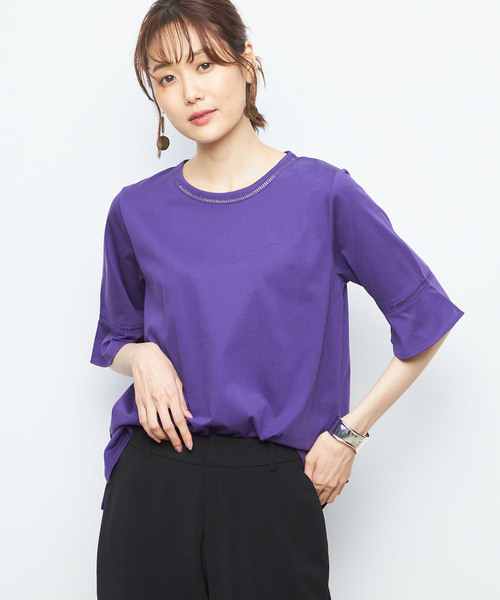 A/C DESIGN BY ALPHA CUBIC(エーシーデザインバイアルファキュービック)の「【UVカット・接触冷感・抗菌消臭】はしごレースプルオーバー(Tシャツ/カットソー・レディース・ブラック/オフホワイト/パープル・L/M)」の3枚目の写真