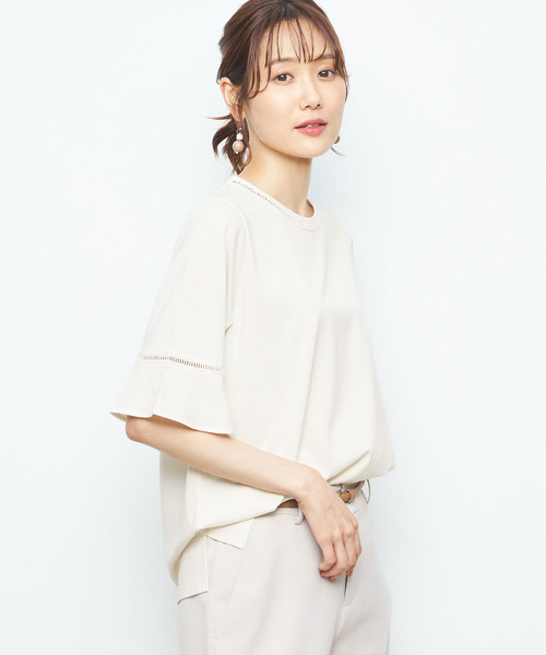 A/C DESIGN BY ALPHA CUBIC(エーシーデザインバイアルファキュービック)の「【UVカット・接触冷感・抗菌消臭】はしごレースプルオーバー(Tシャツ/カットソー・レディース・ブラック/オフホワイト/パープル・L/M)」の2枚目の写真