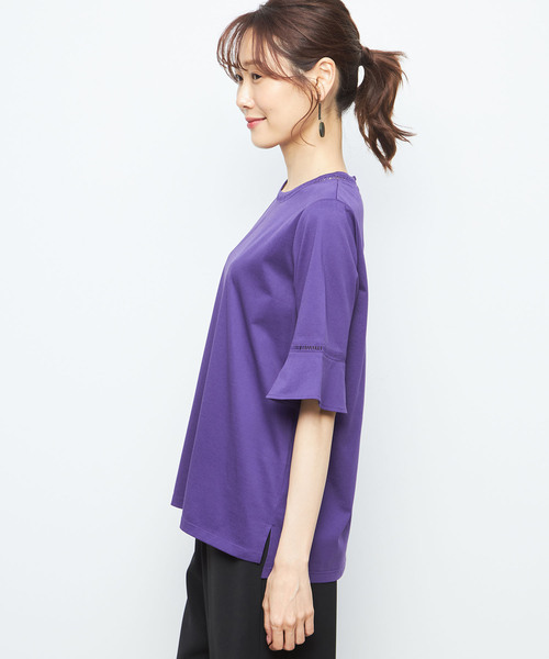 A/C DESIGN BY ALPHA CUBIC(エーシーデザインバイアルファキュービック)の「【UVカット・接触冷感・抗菌消臭】はしごレースプルオーバー(Tシャツ/カットソー・レディース・ブラック/オフホワイト/パープル・L/M)」の6枚目の写真