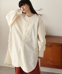 バンドカラー サイドスリットデザイン L/S ロング オフィサーシャツ