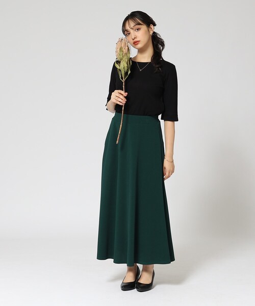 DRESKIP(ドレスキップ)の「◆【ロングシーズン重宝する】縦ラインで細見え クルーネック5分袖トップス(Tシャツ/カットソー・レディース・サンドベージュ/オフホワイト/ブラック/ブラック系2・03/04/02)」の5枚目の写真