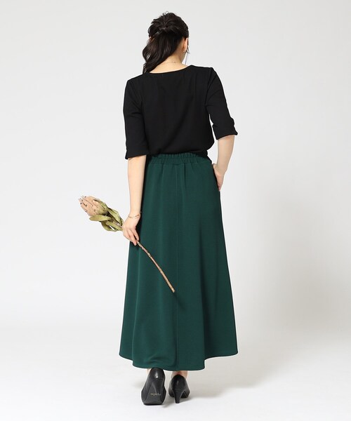 DRESKIP(ドレスキップ)の「◆【ロングシーズン重宝する】縦ラインで細見え クルーネック5分袖トップス(Tシャツ/カットソー・レディース・サンドベージュ/オフホワイト/ブラック/ブラック系2・03/04/02)」の7枚目の写真