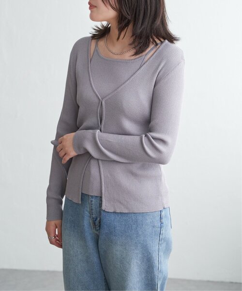 VENCEEXCHANGE（ヴァンスエクスチェンジ）の「【2点セット】レーヨンポリネックデザインリブカーディガン（カーディガン/ボレロ・レディース・ブルー/ブラック/レッド/グレー・FREE）」の2枚目の写真