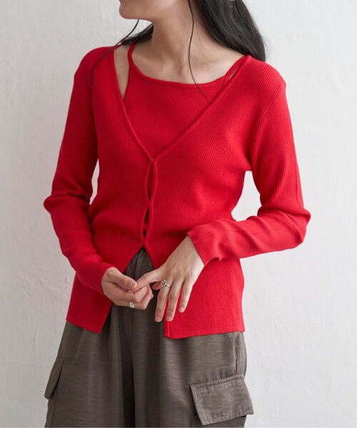 VENCEEXCHANGE（ヴァンスエクスチェンジ）の「【2点セット】レーヨンポリネックデザインリブカーディガン（カーディガン/ボレロ・レディース・ブルー/ブラック/レッド/グレー・FREE）」の4枚目の写真