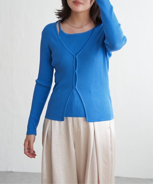 VENCEEXCHANGE（ヴァンスエクスチェンジ）の「【2点セット】レーヨンポリネックデザインリブカーディガン（カーディガン/ボレロ・レディース・ブルー/ブラック/レッド/グレー・FREE）」の3枚目の写真