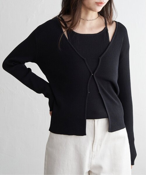 VENCEEXCHANGE（ヴァンスエクスチェンジ）の「【2点セット】レーヨンポリネックデザインリブカーディガン（カーディガン/ボレロ・レディース・ブルー/ブラック/レッド/グレー・FREE）」の15枚目の写真