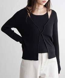 【2点セット】レーヨンポリネックデザインリブカーディガン