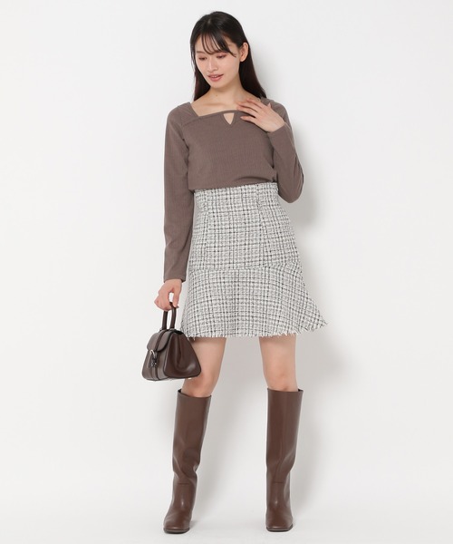 mysty woman（ミスティウーマン）の「ツイードマーメイドミニスカート 977536（スカート・レディース・ブラック/オフホワイト・FREE）」の3枚目の写真