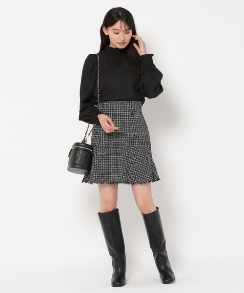 mysty woman（ミスティウーマン）の「ツイードマーメイドミニスカート 977536（スカート・レディース・ブラック/オフホワイト・FREE）」の6枚目の写真