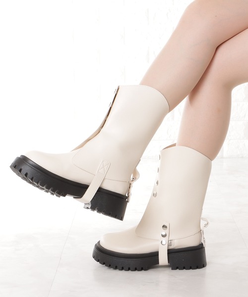 MIDAS　スタッズ付きブーツ　M セール】レザー調スタッズ付き厚底ミドルブーツ（ブーツ）｜Lace