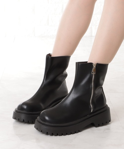 セール】レザー調スタッズ付き厚底ミドルブーツ（ブーツ）｜Lace