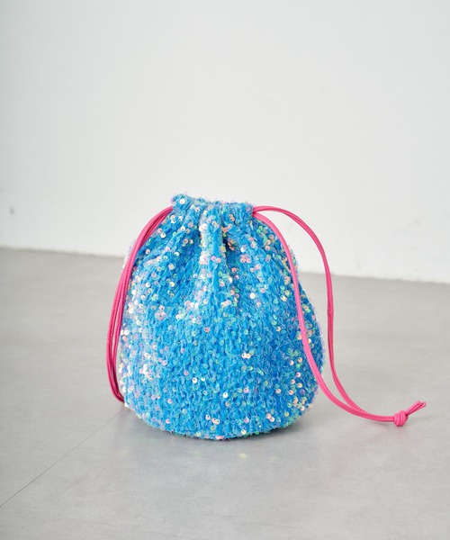 CIAOPANIC（チャオパニック）の「スパンコールベロア巾着バッグ（ハンドバッグ・レディース・ホワイト/ブルー・FREE）」の14枚目の写真