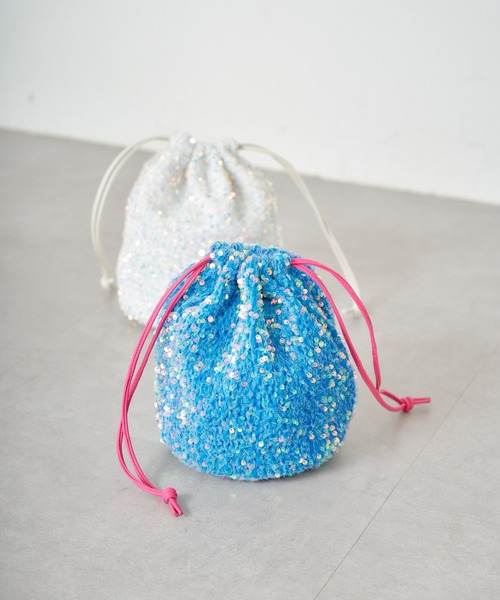 CIAOPANIC（チャオパニック）の「スパンコールベロア巾着バッグ（ハンドバッグ・レディース・ホワイト/ブルー・FREE）」の13枚目の写真