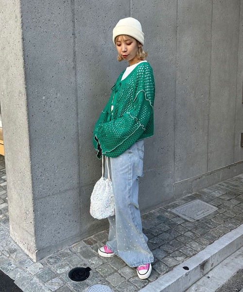 CIAOPANIC（チャオパニック）の「スパンコールベロア巾着バッグ（ハンドバッグ・レディース・ホワイト/ブルー・FREE）」の5枚目の写真