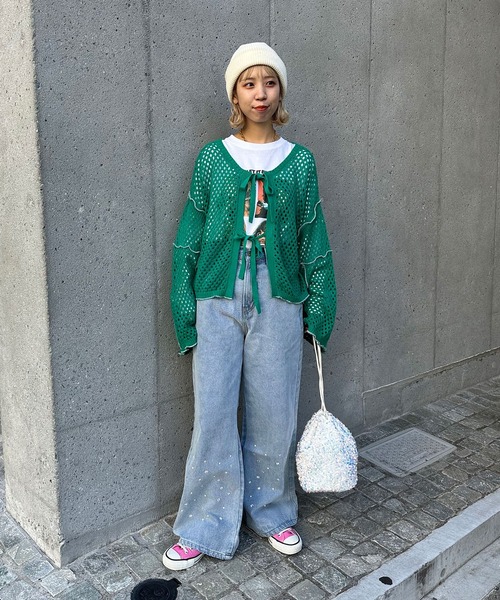 CIAOPANIC（チャオパニック）の「スパンコールベロア巾着バッグ（ハンドバッグ・レディース・ホワイト/ブルー・FREE）」の4枚目の写真