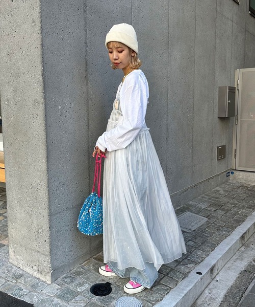 CIAOPANIC（チャオパニック）の「スパンコールベロア巾着バッグ（ハンドバッグ・レディース・ホワイト/ブルー・FREE）」の10枚目の写真