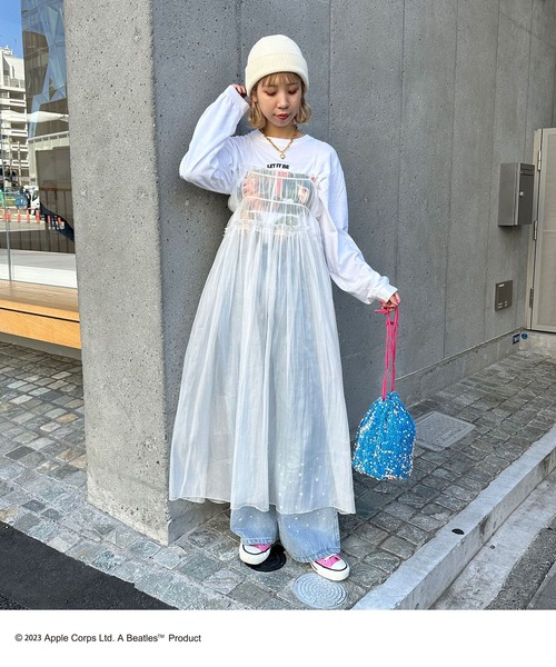 CIAOPANIC（チャオパニック）の「スパンコールベロア巾着バッグ（ハンドバッグ・レディース・ホワイト/ブルー・FREE）」の9枚目の写真