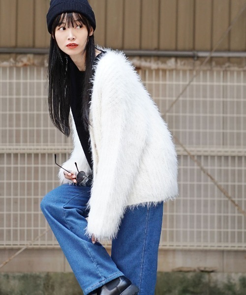 stone  カーディガン アイスブルー e-zakkamania stores（イーザッカマニアストアーズ）の「シャギー