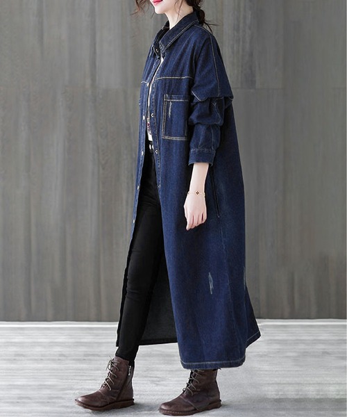 ■ 美品 ■ エムズグレイシー　デニム　ロングコート　フリンジ　ベルテッド　L □ 美品 □ エムズグレイシー デニム ロングコート フリンジ