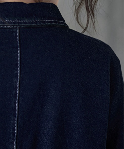 BLANC FICELLE(ブランフィセル)の「デニム ロングコート(デニムジャケット・レディース・インディゴブルー/ブラック・L/XL)」の18枚目の写真