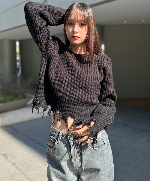 ENVYM(アンビー)の「【ZOZO限定アイテム】畔編みダメージニット(ニット/セーター・レディース・ブラック/グレー/ホワイト・FREE)」の21枚目の写真