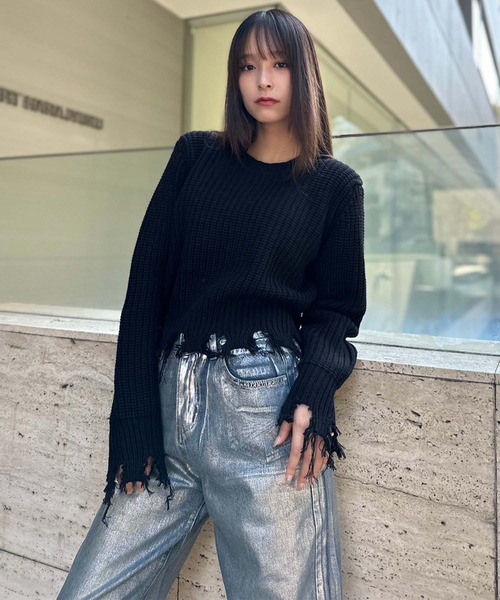 ENVYM(アンビー)の「【ZOZO限定アイテム】畔編みダメージニット(ニット/セーター・レディース・ブラック/グレー/ホワイト・FREE)」の7枚目の写真