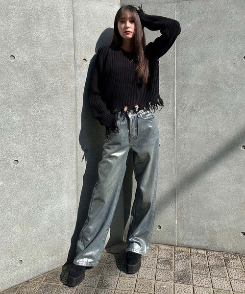 ENVYM(アンビー)の「【ZOZO限定アイテム】畔編みダメージニット(ニット/セーター・レディース・ブラック/グレー/ホワイト・FREE)」の18枚目の写真