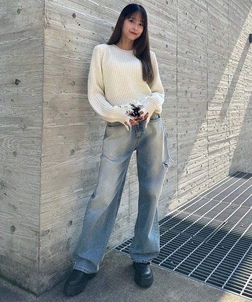 ENVYM(アンビー)の「【ZOZO限定アイテム】畔編みダメージニット(ニット/セーター・レディース・ブラック/グレー/ホワイト・FREE)」の12枚目の写真