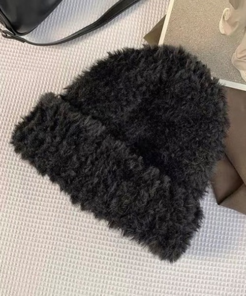 shopnikoniko(ショップニコニコ)の「シャギーニット帽子 ビーニー キャップ(ニットキャップ/ビーニー・レディース・ブラック/ホワイト・フリー)」の10枚目の写真