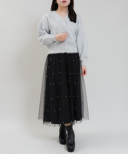 ASTORIA ODIER（アストリアオディール）の「ラメフェザー装飾釦カーディガン（カーディガン/ボレロ・レディース・ミント/ピンク/ライトグレー・MEDIUM）」の11枚目の写真