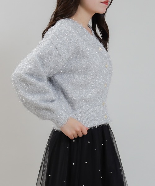 ASTORIA ODIER（アストリアオディール）の「ラメフェザー装飾釦カーディガン（カーディガン/ボレロ・レディース・ミント/ピンク/ライトグレー・MEDIUM）」の6枚目の写真