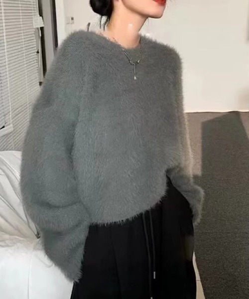 ROOPTOKYO(ループトウキョウ)の「▲ショート丈シャギーソフトニット(ニット/セーター・レディース・カーキ/オフホワイト/グレー/ブラック・M)」の4枚目の写真