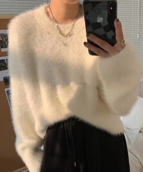 ROOPTOKYO(ループトウキョウ)の「▲ショート丈シャギーソフトニット(ニット/セーター・レディース・カーキ/オフホワイト/グレー/ブラック・M)」の2枚目の写真