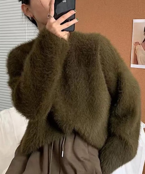 ROOPTOKYO(ループトウキョウ)の「▲ショート丈シャギーソフトニット(ニット/セーター・レディース・カーキ/オフホワイト/グレー/ブラック・M)」の1枚目の写真