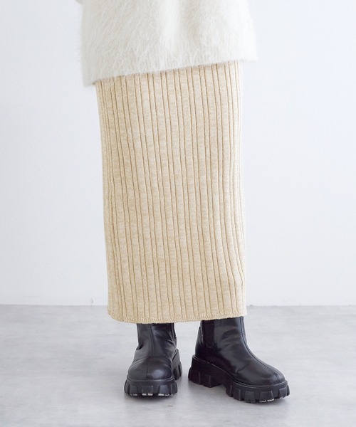 w closet（ダブルクローゼット）の「ランダムリブタイトニットスカート（スカート・レディース・ベージュ/パープル/ブラウン/ブラック・FREE）」の3枚目の写真