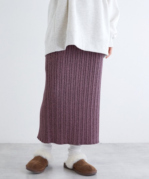 w closet（ダブルクローゼット）の「ランダムリブタイトニットスカート（スカート・レディース・ベージュ/パープル/ブラウン/ブラック・FREE）」の4枚目の写真